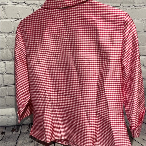 Talbots 100% Silk Red Gingham Button Down Shirt sz4 - Picture 4 of 7
